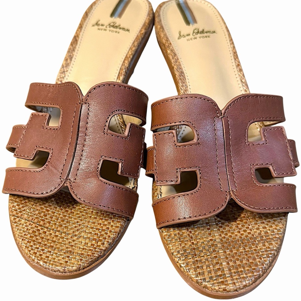 Sam Edelman Illie Bourbon Lea Block Heel Sandals Brown Leather Slide Size 6 M - Picture 4 of 10